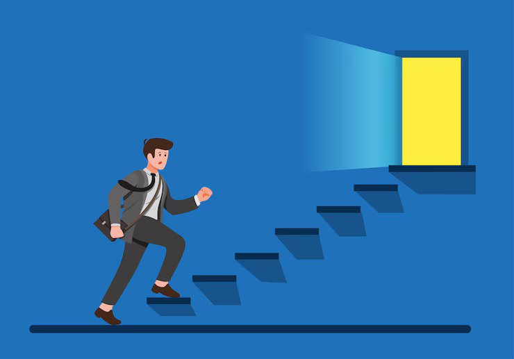 office boy climbing stairs